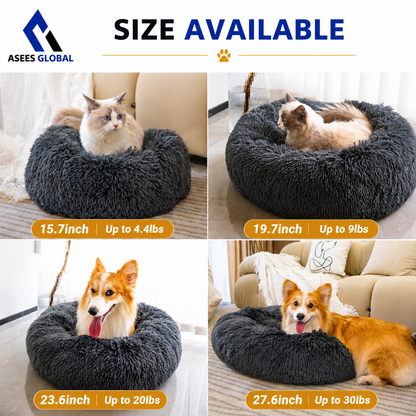 Ultra Soft Plush Donut Cat Bed for Indoor Cats & Small Pets – Calming Round Pet Bed with Raised Rim, Washable Cozy Sleeping Nest, Non-Slip Bottom, Dark Gray