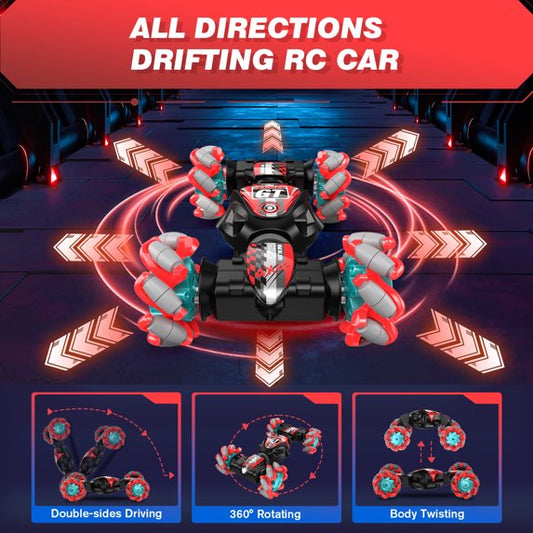 4WD Gesture Sensing RC Stunt Car for Kids | 360° Rotating Remote Control Drift Car | Rechargeable Electric Off-Road Toy with Hand Gesture Watch