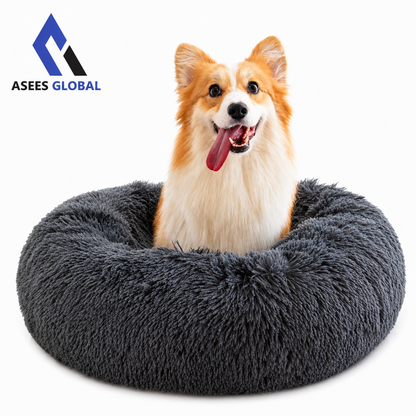 Ultra Soft Plush Donut Cat Bed for Indoor Cats & Small Pets – Calming Round Pet Bed with Raised Rim, Washable Cozy Sleeping Nest, Non-Slip Bottom, Dark Gray