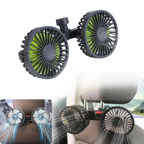 Dual Head USB Car Seat Fan – 360° Adjustable Backseat Cooling Fan for Kids, Pets & Passengers | Quiet 3-Speed Portable Car Fan