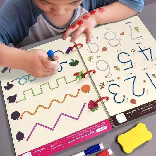 Reusable Preschool Tracing Workbook Set for Kids Ages 2–6 – Dry Erase Learn to Write Practice Cards with Marker & Eraser, Fine Motor Skills & Early Learning Activity Kit