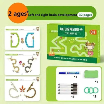 Reusable Preschool Tracing Workbook Set for Kids Ages 2–6 – Dry Erase Learn to Write Practice Cards with Marker & Eraser, Fine Motor Skills & Early Learning Activity Kit