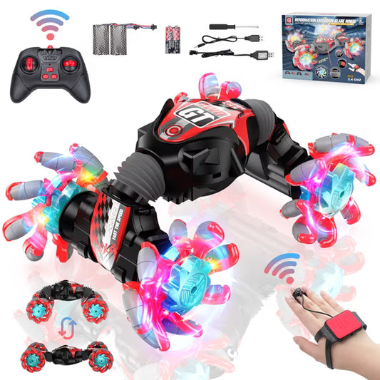 4WD Gesture Sensing RC Stunt Car for Kids | 360° Rotating Remote Control Drift Car | Rechargeable Electric Off-Road Toy with Hand Gesture Watch
