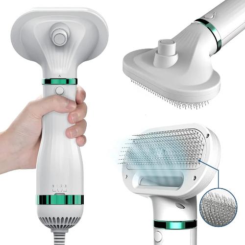 2-in-1 Pet Hair Dryer Brush for Dogs & Cats | Electric Grooming Dryer Comb with Slicker Brush | Low Noise | Adjustable Temperature | Fast Drying Pet Grooming Tool