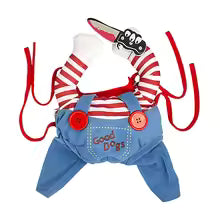 Funny Doll Cat Costume for Cats & Small Dogs – Soft Plush Pet Cosplay Outfit with Striped Shirt & Blue Overalls – Cute Halloween Costume for Parties, Photoshoots & Social Media