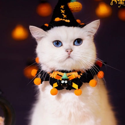 Halloween Pet Bib, Hand-knitted Cat & Dog Collar, Yarn Bandana, Pumpkin Themed Festive Pet Decorative Scarf