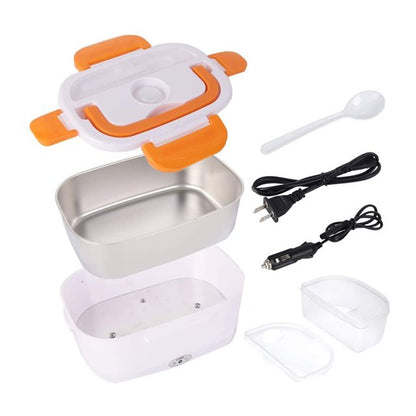 2-in-1 Electric Heating Lunch Box – Portable Food Warmer with Stainless Steel Container, Home & Car Power Cables, Leakproof Bento Lunch Box for Office, Travel & Truck