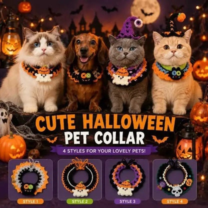 Halloween Pet Bib, Hand-knitted Cat & Dog Collar, Yarn Bandana, Pumpkin Themed Festive Pet Decorative Scarf