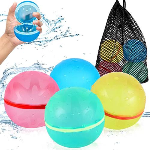Reusable Water Splash Ball Set – Self-Sealing Magnetic Water Balloons for Kids & Adults, Soft Silicone Summer Pool & Beach Toys (4 Pack with Storage Bag)