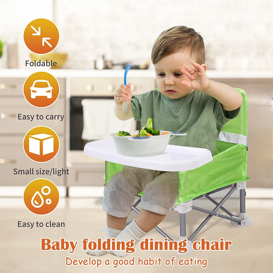 ASEES GLOBAL Foldable Baby Dining Chair with Tray – Portable Toddler Feeding Seat, Lightweight Kids Booster Chair for Indoor & Outdoor Travel, Camping & Picnics