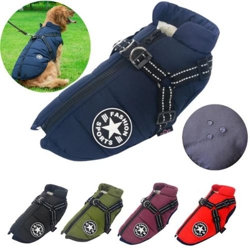 Waterproof Dog Harness JackeWaterproof Dog Winter Coat with Built-in Harness | Warm Fleece Pet Jacket | Reflective Cold Weather Vest for Small, Medium & Large Dogs | Adjustable Zip-Up Puppy Coat