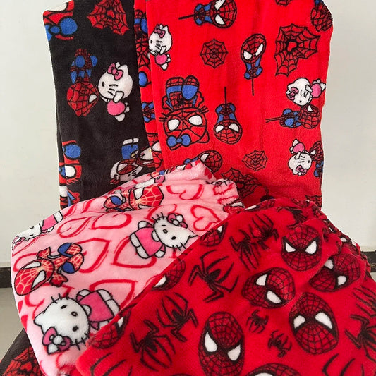 Spider Inspired Cartoon Flannel Pajama Pants for Men & Women, Ultra Soft Plush Fleece Lounge Sleep Pants, Cozy Winter Home Trousers, Elastic Waist Casual Loungewear, Warm Couple Matching Pajamas, Comfortable Nightwear Gift by Asees Global