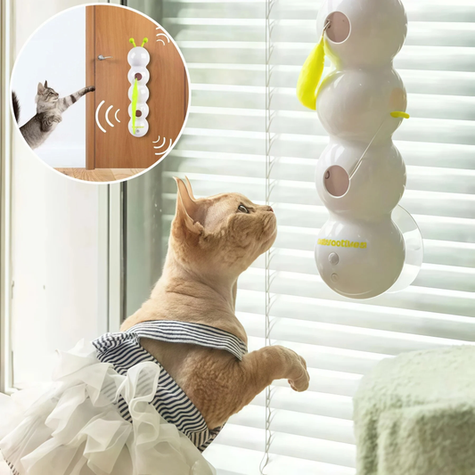 ASEES GLOBAL Smart Motion Cat Toy with Worm Teaser – Interactive Automatic Hanging Cat Toy with Motion Sensor, Suction Cup & Feather Worm for Indoor Cats and Kittens