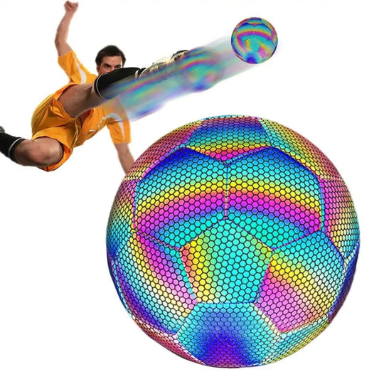 Reflective Rainbow Soccer Ball – Official Size Training Football for Kids & Adults, Durable Indoor & Outdoor Sports Ball, Holographic Iridescent Practice Ball
