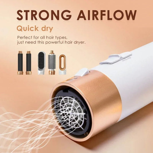 5-in-1 Hot Air Styler & Hair Dryer Brush – Professional Multi-Function Hair Styling Tool with Curling Attachments, Volumizer, Smoothing Brush & Fast Drying