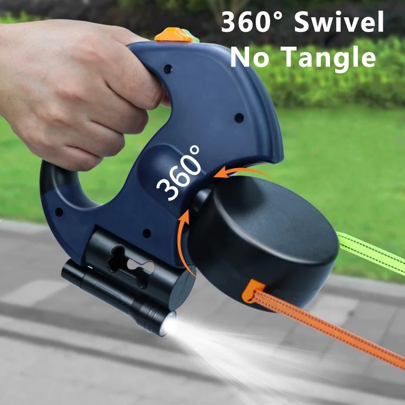 ASEES GLOBAL Retractable Dog Leash with LED Flashlight & Waste Bag Holder – 360° Tangle-Free Reflective Pet Walking Lead for Small, Medium & Large Dogs