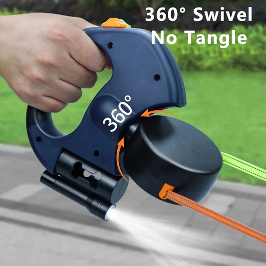 ASEES GLOBAL Retractable Dog Leash with LED Flashlight & Waste Bag Holder – 360° Tangle-Free Reflective Pet Walking Lead for Small, Medium & Large Dogs