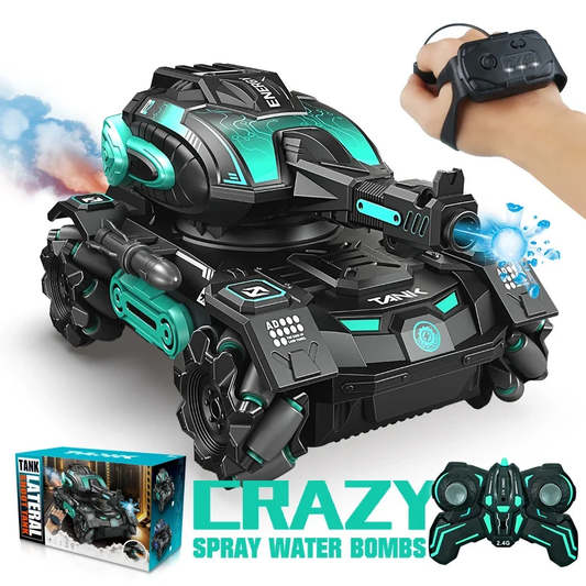 ASEES GLOBAL Gesture Control RC Tank – 2.4GHz Remote Control Spray Tank with Water Mist, Rotating Turret, LED Lights & Sound Effects, Rechargeable Military Toy for Kids