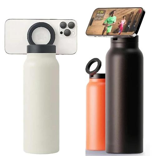 MagSafe Water Bottle with Magnetic Phone Holder | Stainless Steel Insulated Vacuum Flask | Leakproof Sports Water Bottle for Gym, Travel, Office & Hiking
