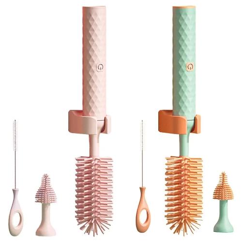 Electric Silicone Bottle Cleaning Brush Set – USB Rechargeable Rotating Bottle Washer with 3 Interchangeable Brush Heads for Baby Bottles, Cups & Glasses