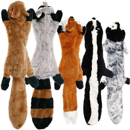 Stuffless Plush Squeaky Dog Toy – No Stuffing Interactive Animal Crinkle Chew Toy for Small, Medium & Large Dogs