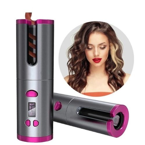 Automatic Cordless Hair Curler with LCD Display, USB Rechargeable Portable Curling Iron, Ceramic Rotating Hair Curler for Women