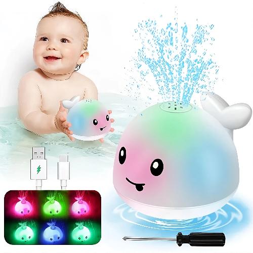 Baby Whale Bath Toy Fountain – USB Rechargeable Water Spray Toy with Colorful LED Lights, Automatic Floating Bathtub Toy for Toddlers & Kids